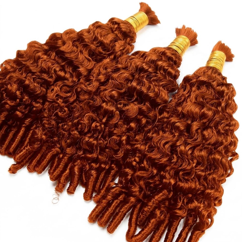 Burmese Curly 100% Raw Virgin Human Hair Bundles - (No Weft) Bulk Hair 3 Bundles / Ginger Orange LINKTOWIG