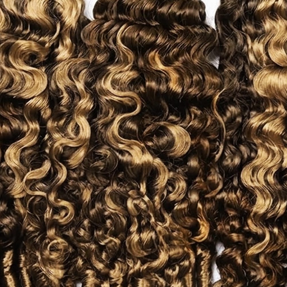 Burmese Curly 100% Raw Virgin Human Hair Bundles - (No Weft) Bulk Hair 3 Bundles / Honey Blonde Highlights LINKTOWIG