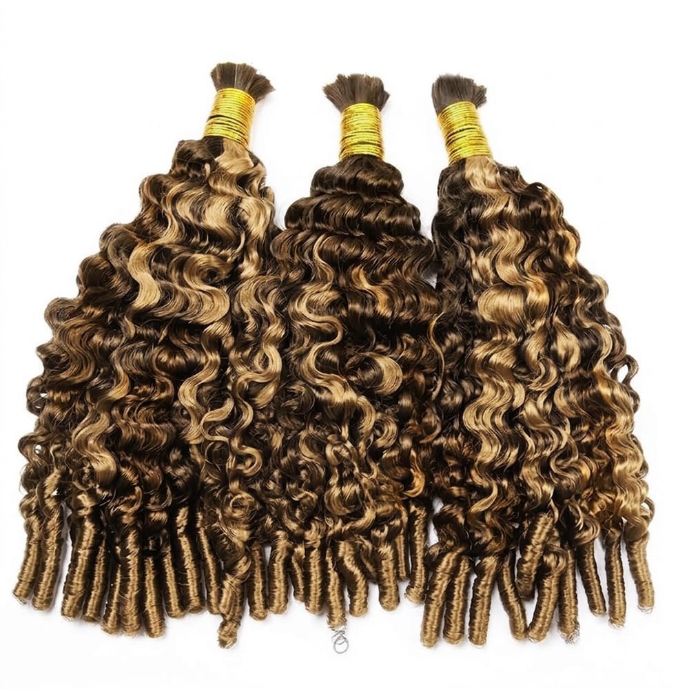 Burmese Curly 100% Raw Virgin Human Hair Bundles - (No Weft) Bulk Hair 3 Bundles / Honey Blonde Highlights LINKTOWIG