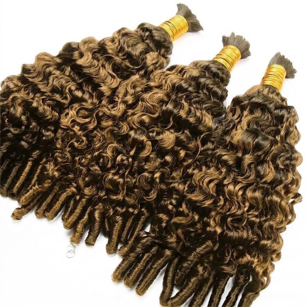Burmese Curly 100% Raw Virgin Human Hair Bundles - (No Weft) Bulk Hair 3 Bundles / Honey Brown LINKTOWIG