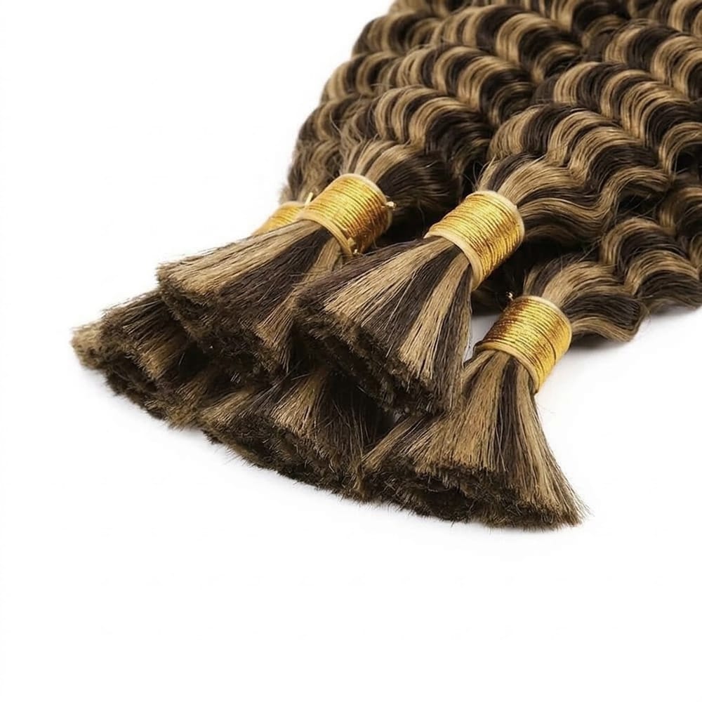 Burmese Curly 100% Raw Virgin Human Hair Bundles - (No Weft) Bulk Hair 3 Bundles / Honey Brown LINKTOWIG