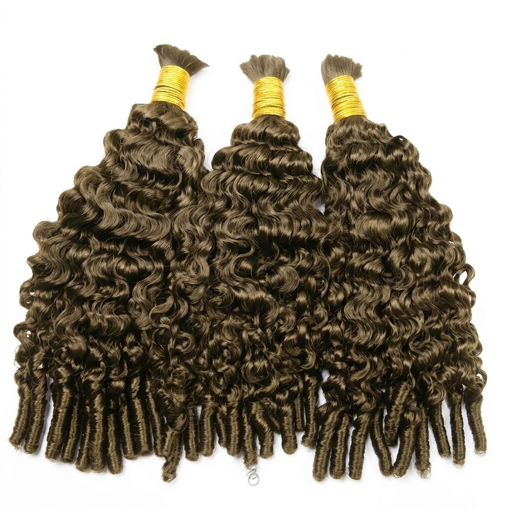 Burmese Curly 100% Raw Virgin Human Hair Bundles - (No Weft) Bulk Hair 3 Bundles / Medium Chestnut Brown LINKTOWIG