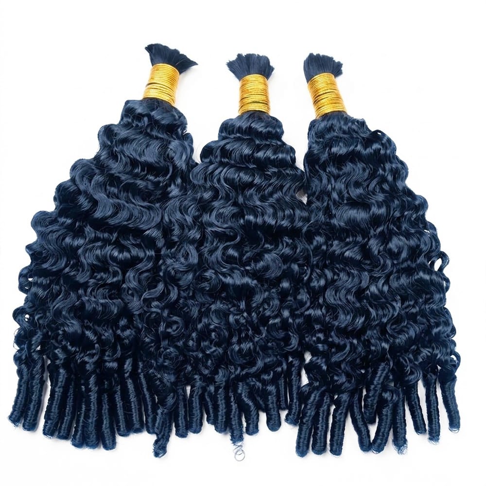 Burmese Curly 100% Raw Virgin Human Hair Bundles - (No Weft) Bulk Hair 3 Bundles / Midnight Blue LINKTOWIG