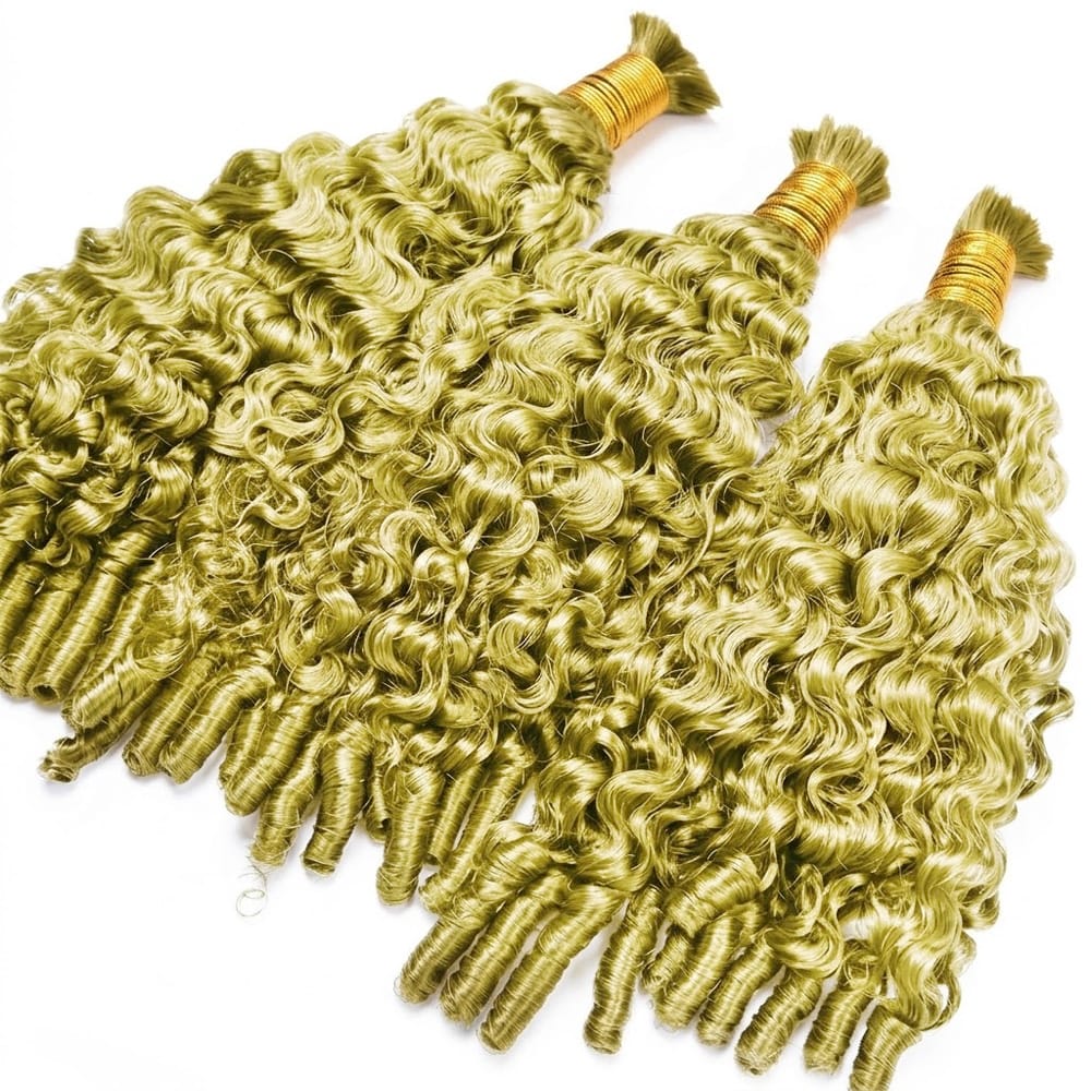 Burmese Curly 100% Raw Virgin Human Hair Bundles - (No Weft) Bulk Hair 3 Bundles / Olive Green Blonde LINKTOWIG