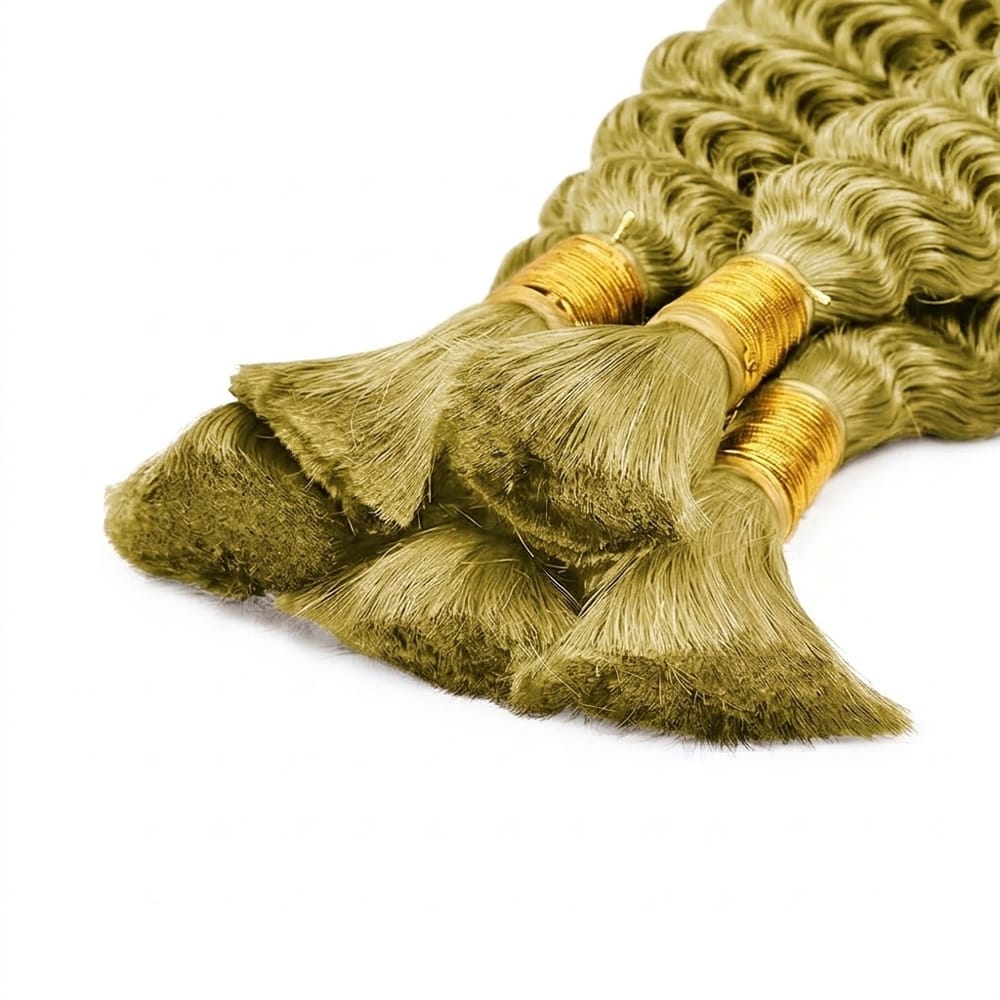Burmese Curly 100% Raw Virgin Human Hair Bundles - (No Weft) Bulk Hair 3 Bundles / Olive Green Blonde LINKTOWIG