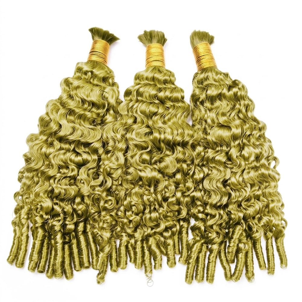 Burmese Curly 100% Raw Virgin Human Hair Bundles - (No Weft) Bulk Hair 3 Bundles / Olive Green Blonde LINKTOWIG