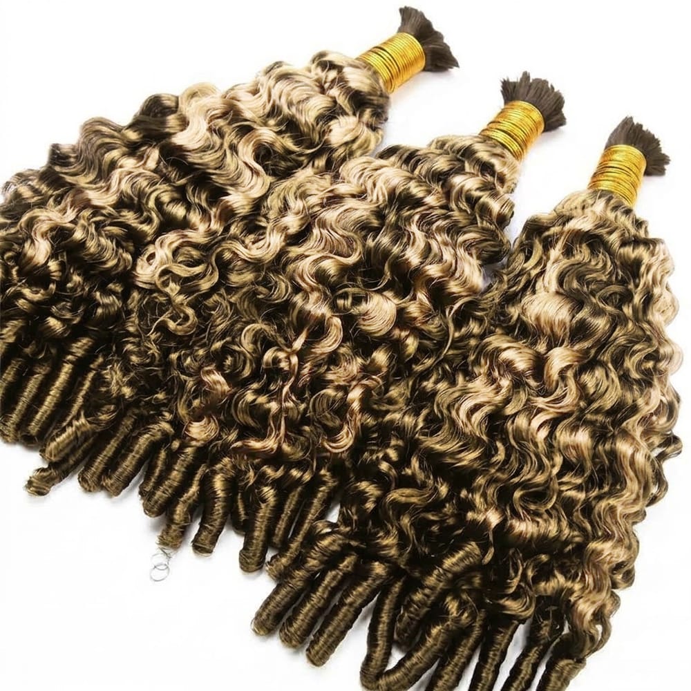 Burmese Curly 100% Raw Virgin Human Hair Bundles - (No Weft) Bulk Hair 3 Bundles / Piano Highlight Silver Grey LINKTOWIG