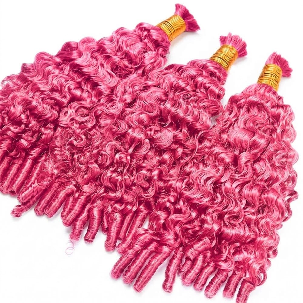 Burmese Curly 100% Raw Virgin Human Hair Bundles - (No Weft) Bulk Hair 3 Bundles / pink LINKTOWIG