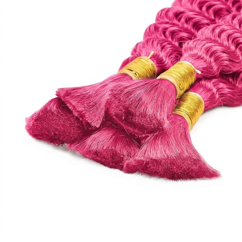 Burmese Curly 100% Raw Virgin Human Hair Bundles - (No Weft) Bulk Hair 3 Bundles / pink LINKTOWIG
