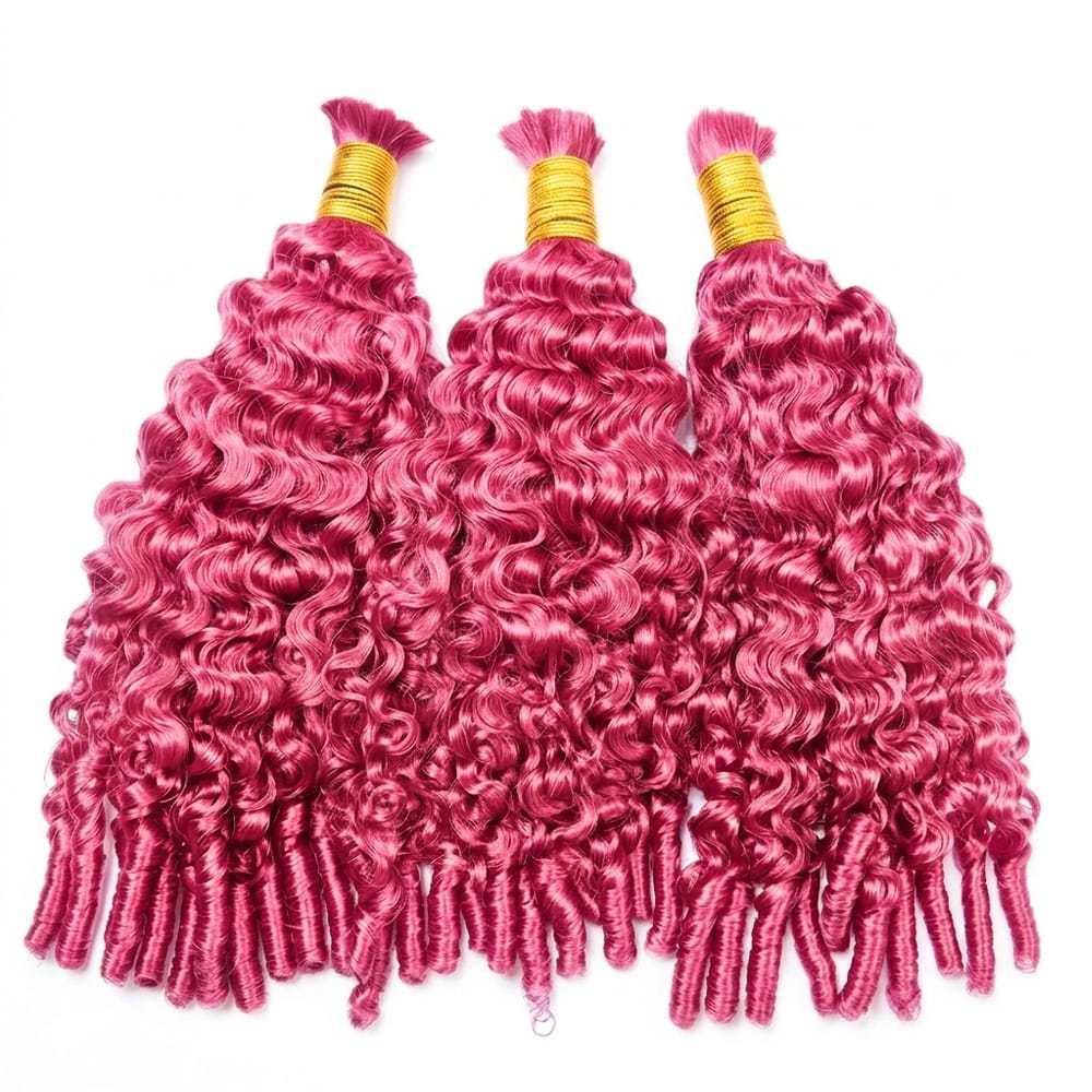 Burmese Curly 100% Raw Virgin Human Hair Bundles - (No Weft) Bulk Hair 3 Bundles / pink LINKTOWIG