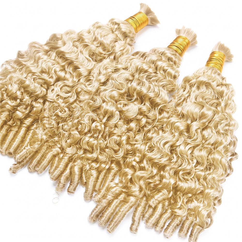 Burmese Curly 100% Raw Virgin Human Hair Bundles - (No Weft) Bulk Hair 3 Bundles / Platinum Blonde LINKTOWIG