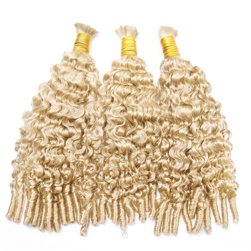 Burmese Curly 100% Raw Virgin Human Hair Bundles - (No Weft) Bulk Hair 3 Bundles / Platinum Blonde LINKTOWIG