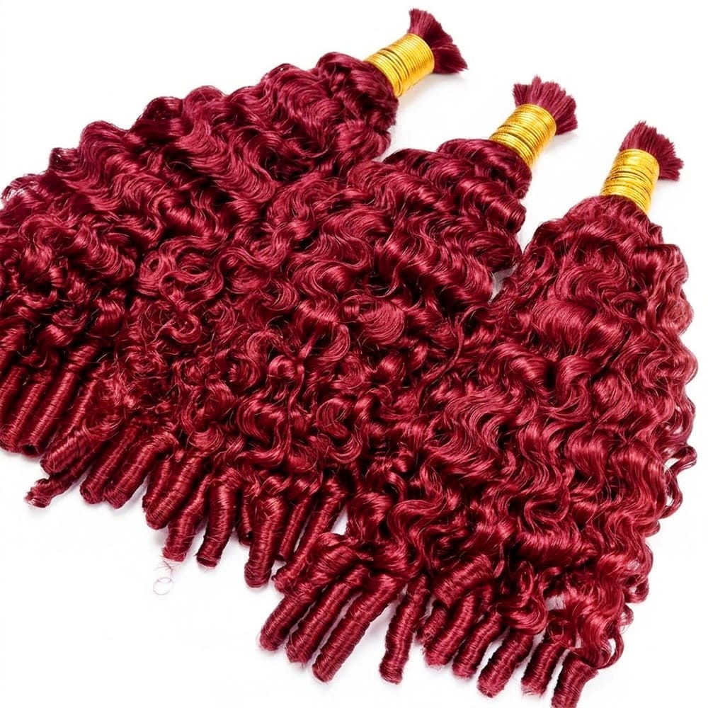 Burmese Curly 100% Raw Virgin Human Hair Bundles - (No Weft) Bulk Hair 3 Bundles / Ruby Red LINKTOWIG