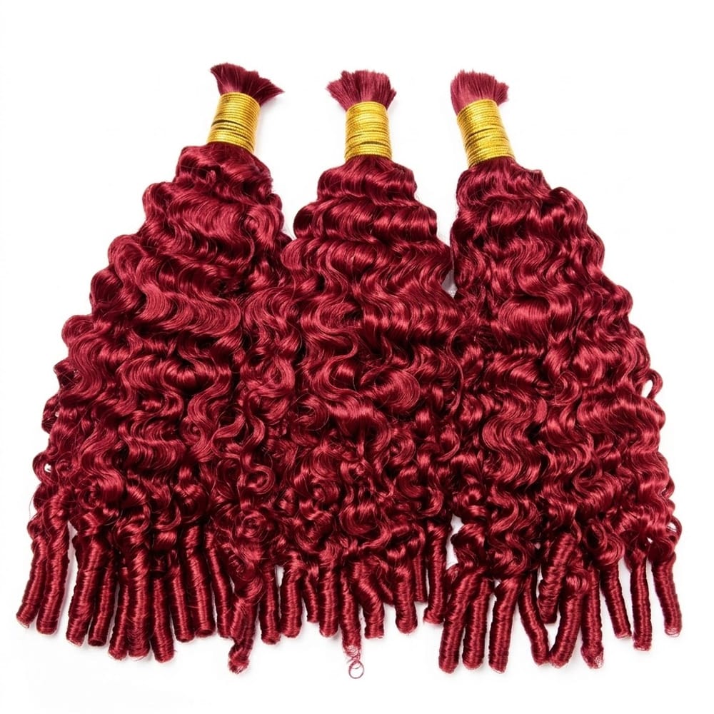 Burmese Curly 100% Raw Virgin Human Hair Bundles - (No Weft) Bulk Hair 3 Bundles / Ruby Red LINKTOWIG