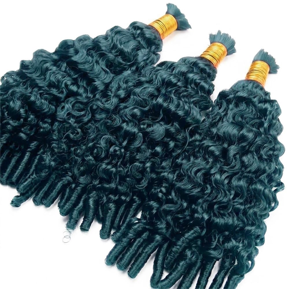 Burmese Curly 100% Raw Virgin Human Hair Bundles - (No Weft) Bulk Hair 3 Bundles / Teal Green LINKTOWIG