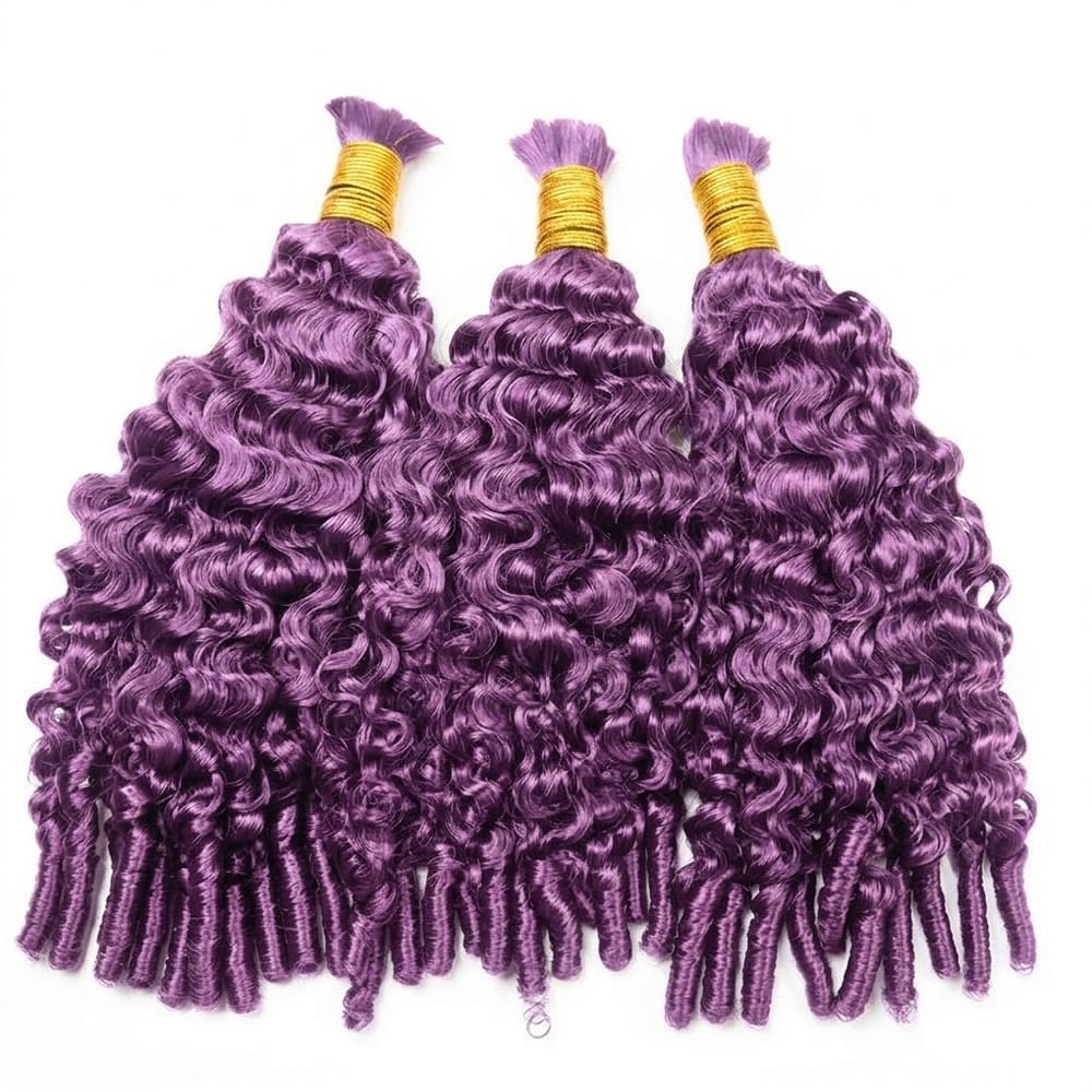 Burmese Curly 100% Raw Virgin Human Hair Bundles - (No Weft) Bulk Hair 3 Bundles / Violet Purple LINKTOWIG