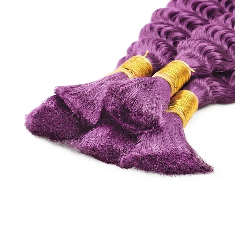 Burmese Curly 100% Raw Virgin Human Hair Bundles - (No Weft) Bulk Hair 3 Bundles / Violet Purple LINKTOWIG