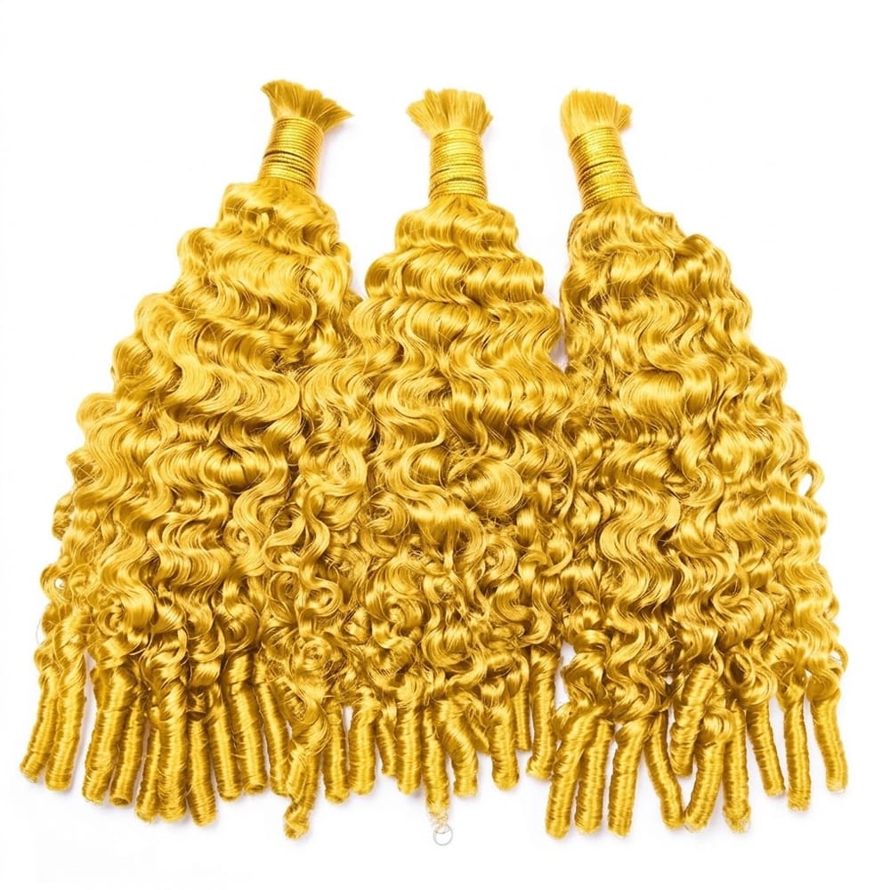 Burmese Curly 100% Raw Virgin Human Hair Bundles - (No Weft) Bulk Hair 3 Bundles / Yellow LINKTOWIG