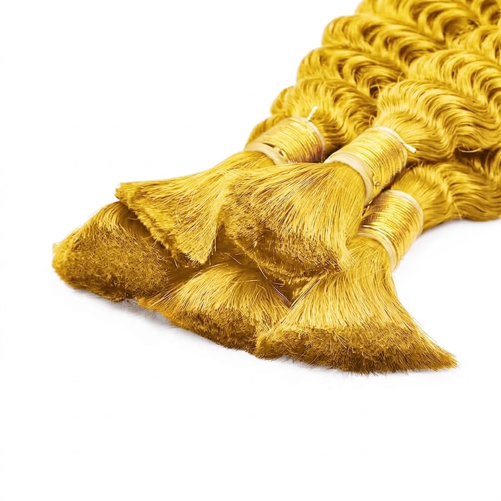 Burmese Curly 100% Raw Virgin Human Hair Bundles - (No Weft) Bulk Hair 3 Bundles / Yellow LINKTOWIG