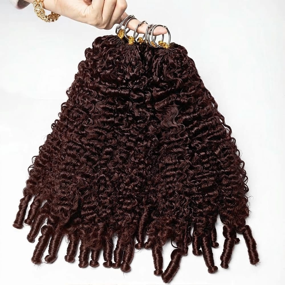 Burmese Curly Hair Bundles / Feather Hair Extensions — 100% Virgin Human Hair / Burgundy LINKTOWIG