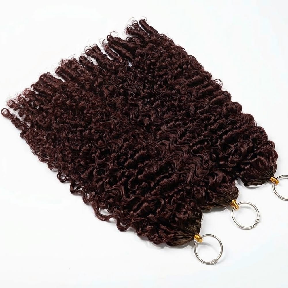 Burmese Curly Hair Bundles / Feather Hair Extensions — 100% Virgin Human Hair / Burgundy LINKTOWIG