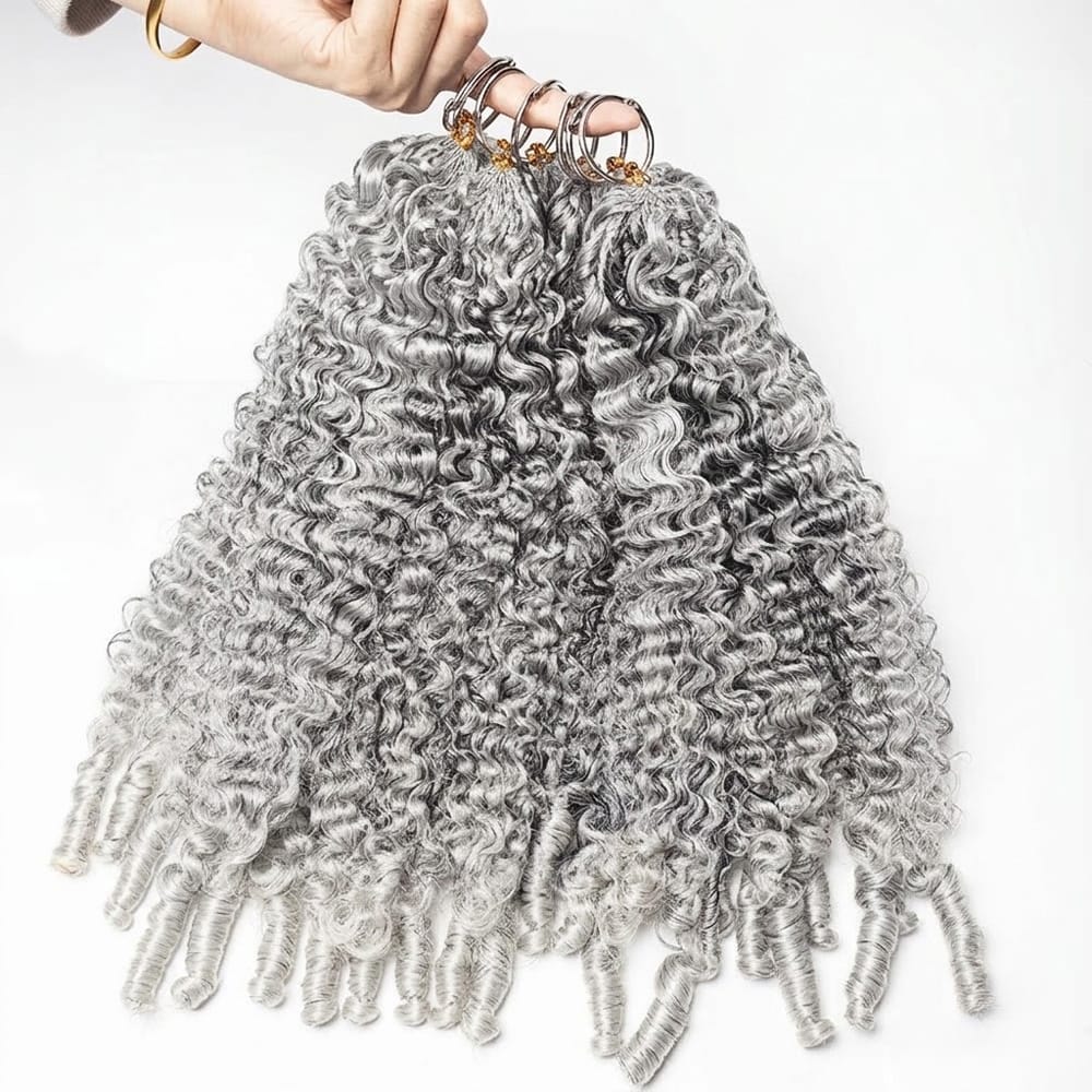 Burmese Curly Hair Bundles / Feather Hair Extensions — 100% Virgin Human Hair / Charcoal Grey LINKTOWIG
