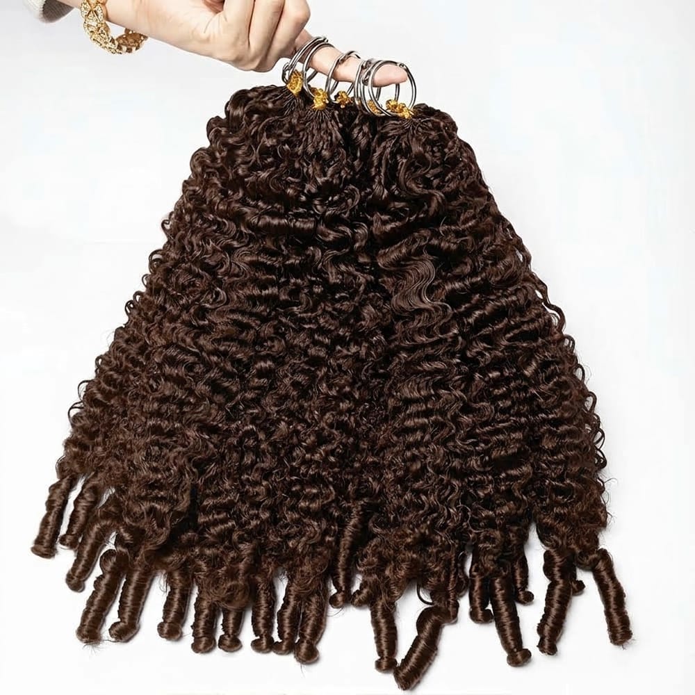 Burmese Curly Hair Bundles / Feather Hair Extensions — 100% Virgin Human Hair / Espresso Brown LINKTOWIG