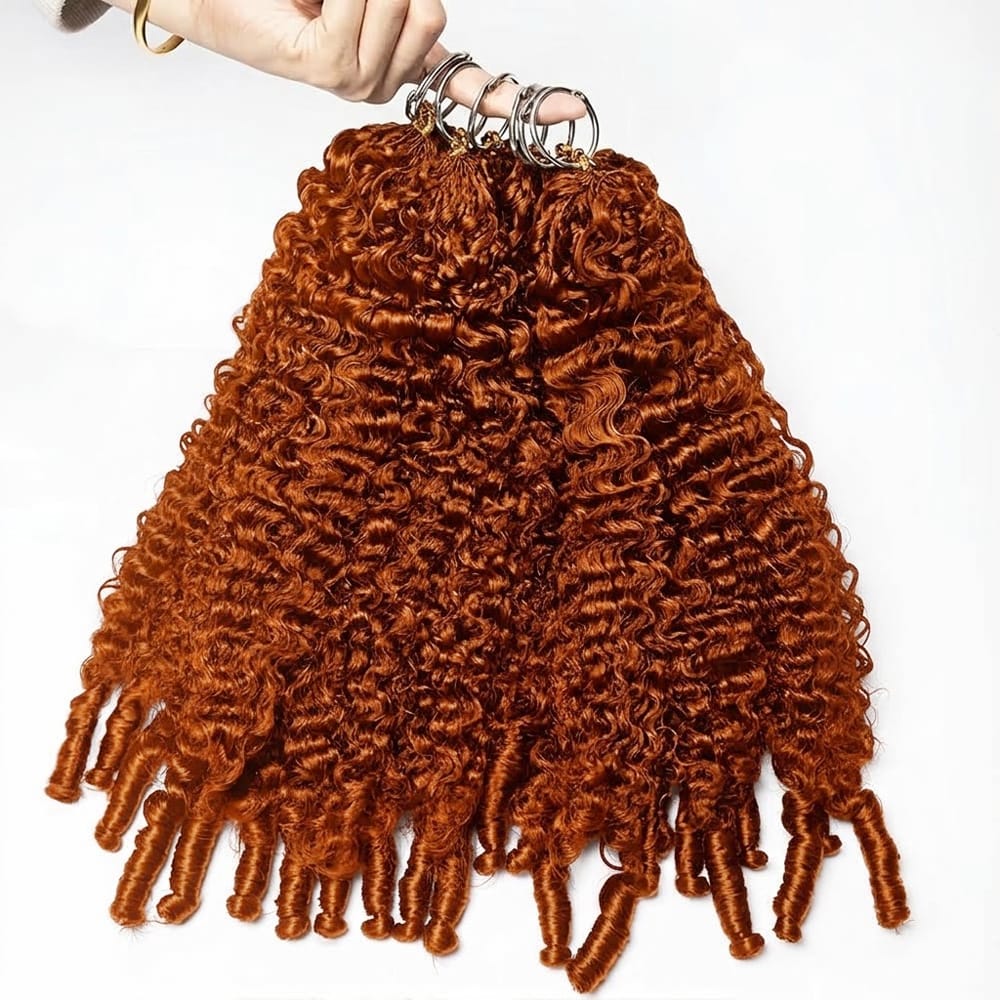Burmese Curly Hair Bundles / Feather Hair Extensions — 100% Virgin Human Hair / Ginger Orange LINKTOWIG