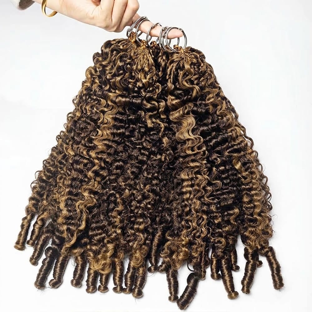 Burmese Curly Hair Bundles / Feather Hair Extensions — 100% Virgin Human Hair / Honey Blonde Highlights LINKTOWIG