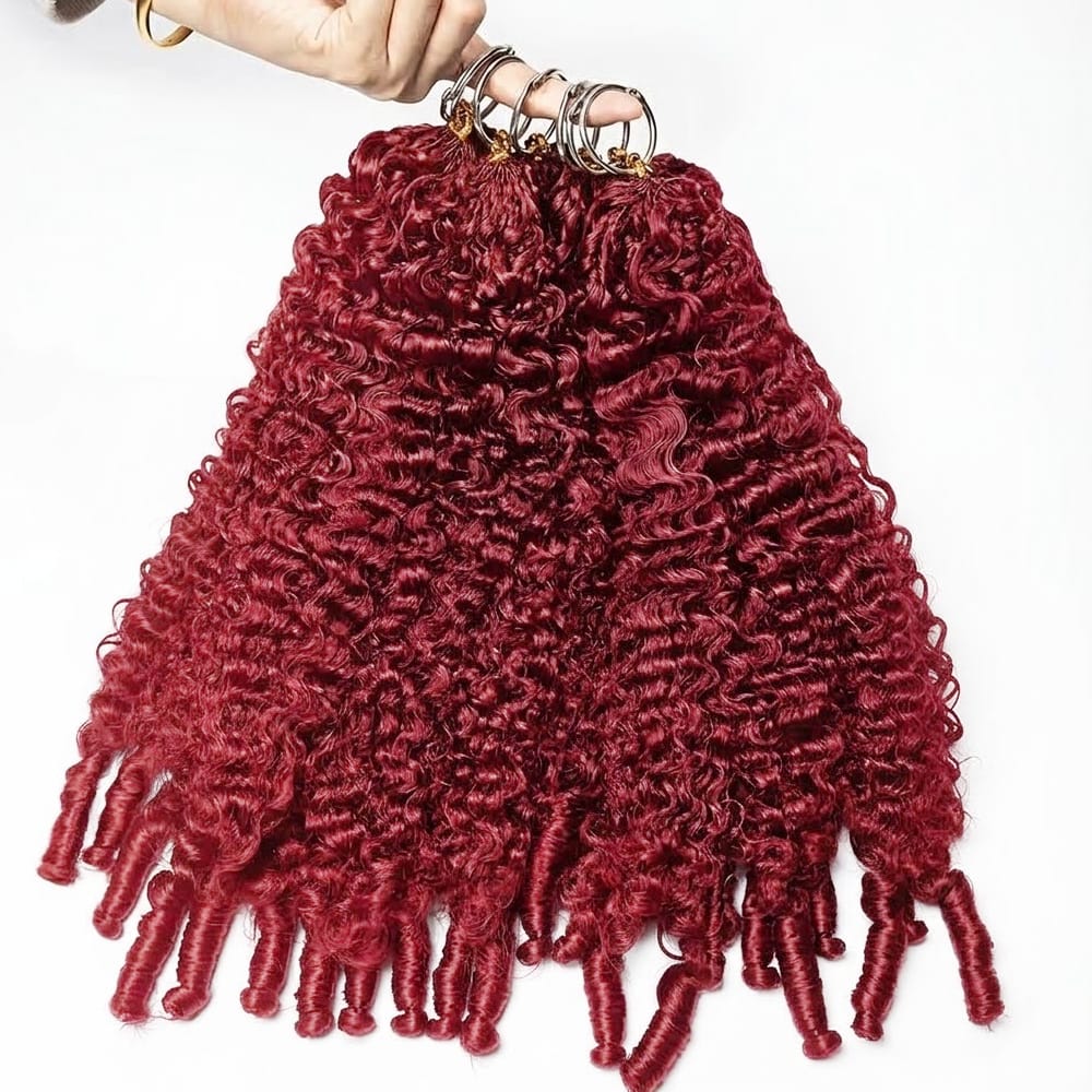 Burmese Curly Hair Bundles / Feather Hair Extensions — 100% Virgin Human Hair / Ruby Red LINKTOWIG