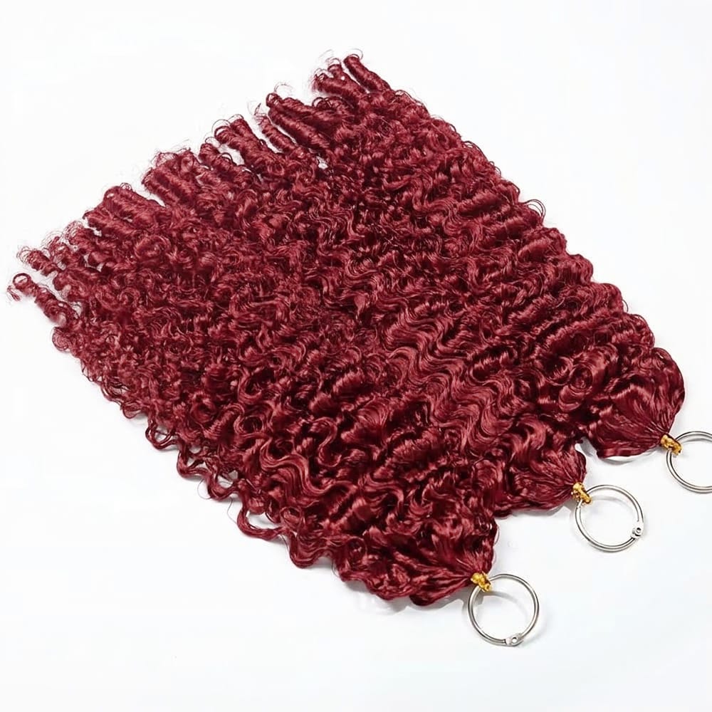 Burmese Curly Hair Bundles / Feather Hair Extensions — 100% Virgin Human Hair / Ruby Red LINKTOWIG