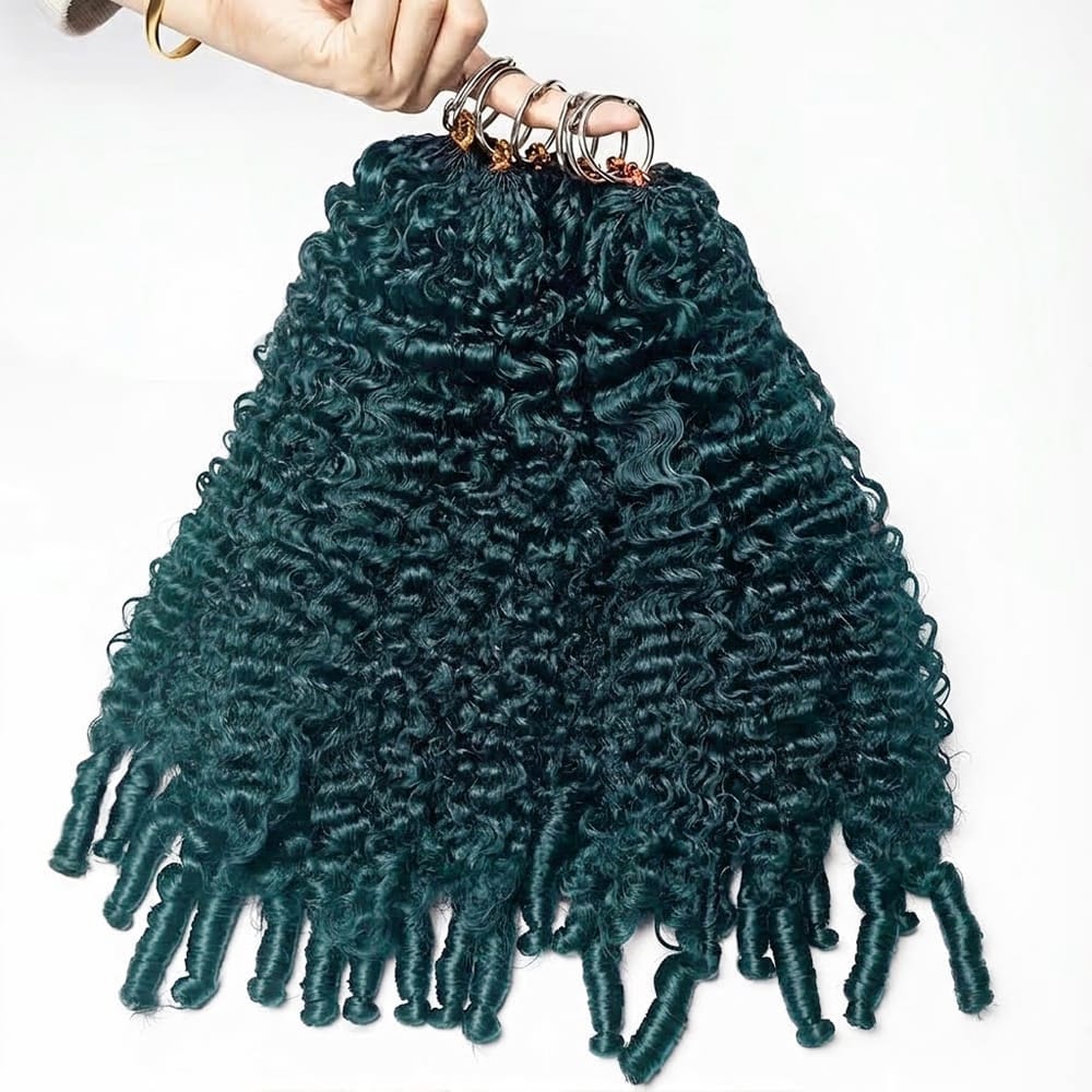 Burmese Curly Hair Bundles / Feather Hair Extensions — 100% Virgin Human Hair / Teal Green LINKTOWIG