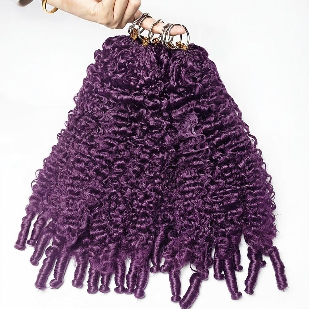 Burmese Curly Hair Bundles / Feather Hair Extensions — 100% Virgin Human Hair / Violet Purple LINKTOWIG