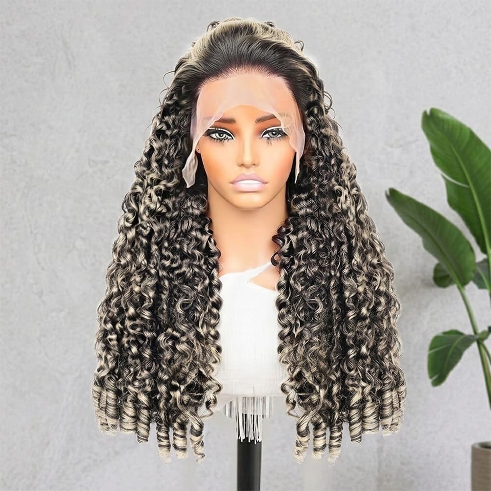 Burmese Curly HD Lace Super Natural Lace Frontal Human Hair Wigs Black and grey blended highlights LINKTOWIG