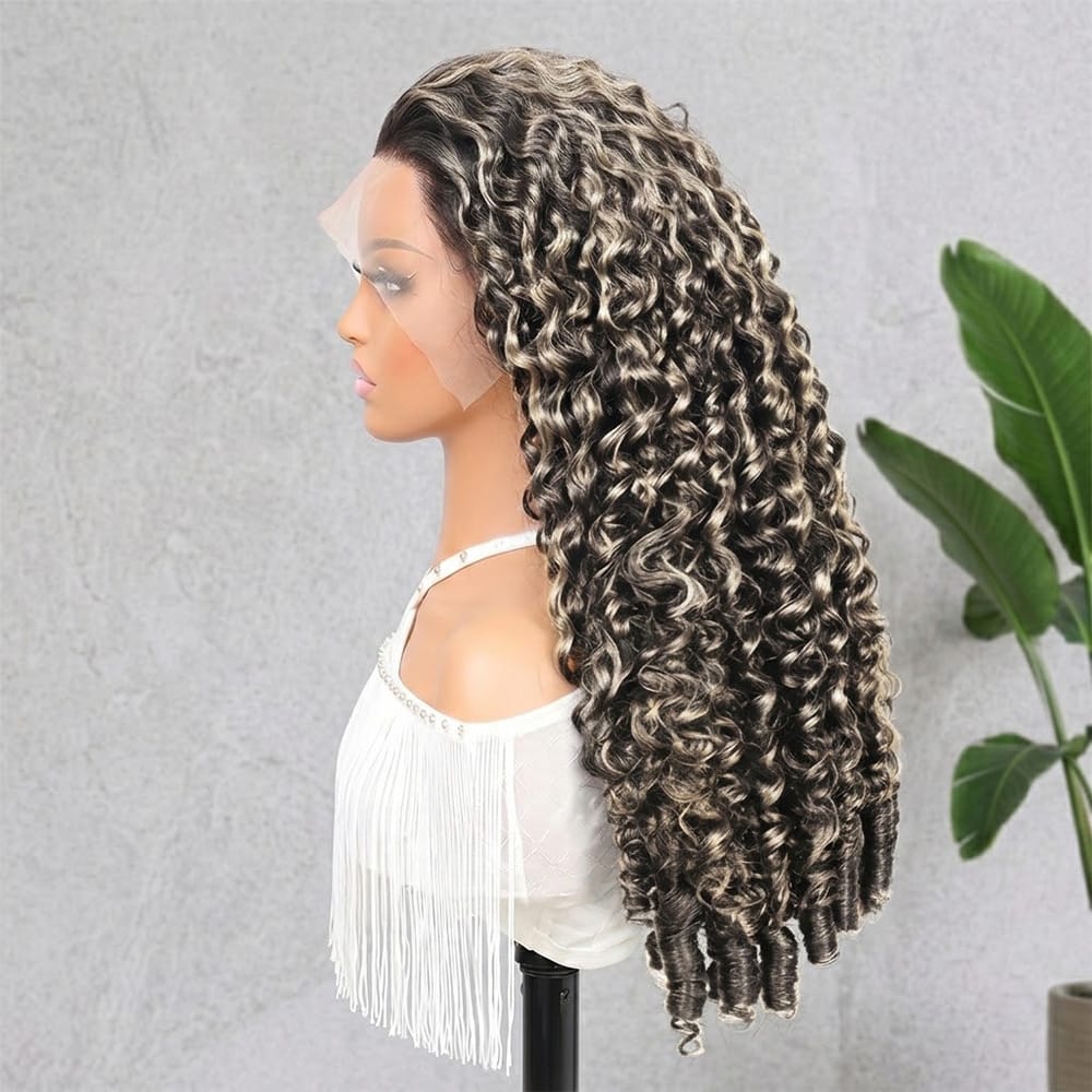 Burmese Curly HD Lace Super Natural Lace Frontal Human Hair Wigs Black and grey blended highlights LINKTOWIG