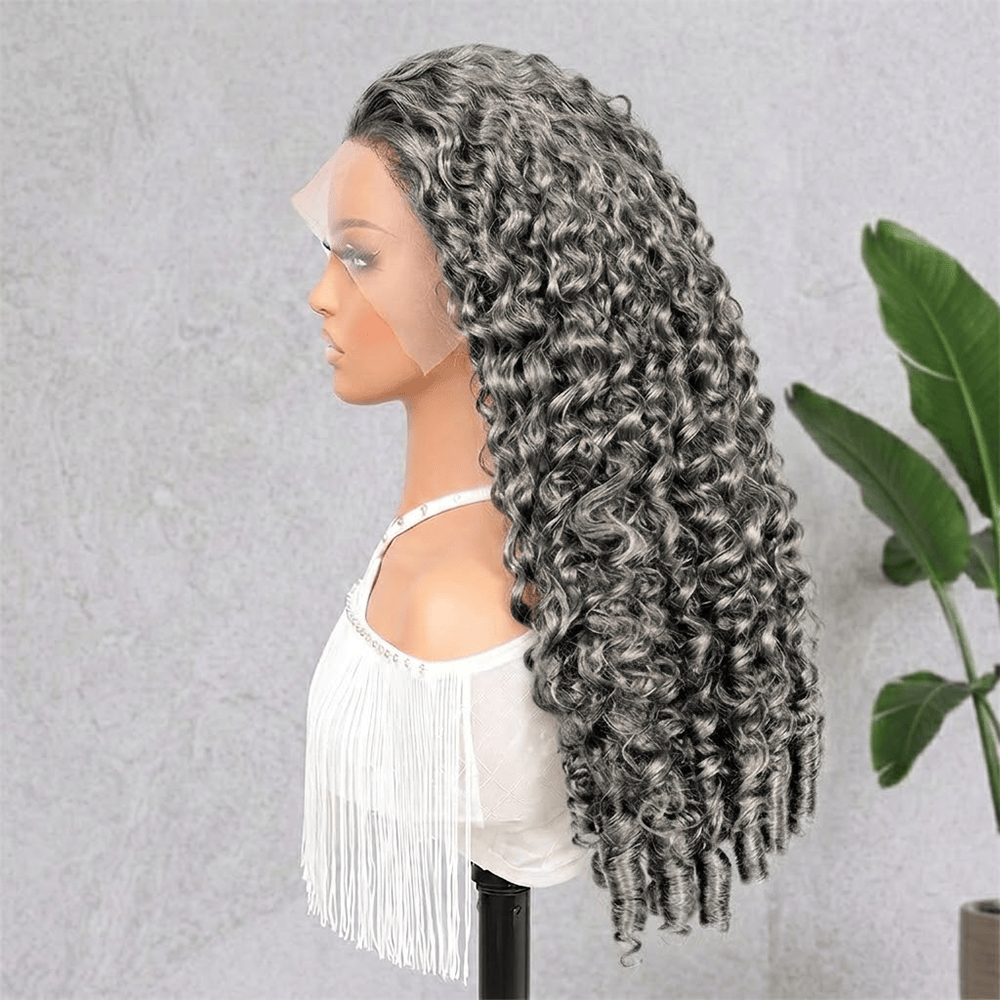 Burmese Curly HD Lace Super Natural Lace Frontal Human Hair Wigs Charcoal Grey LINKTOWIG