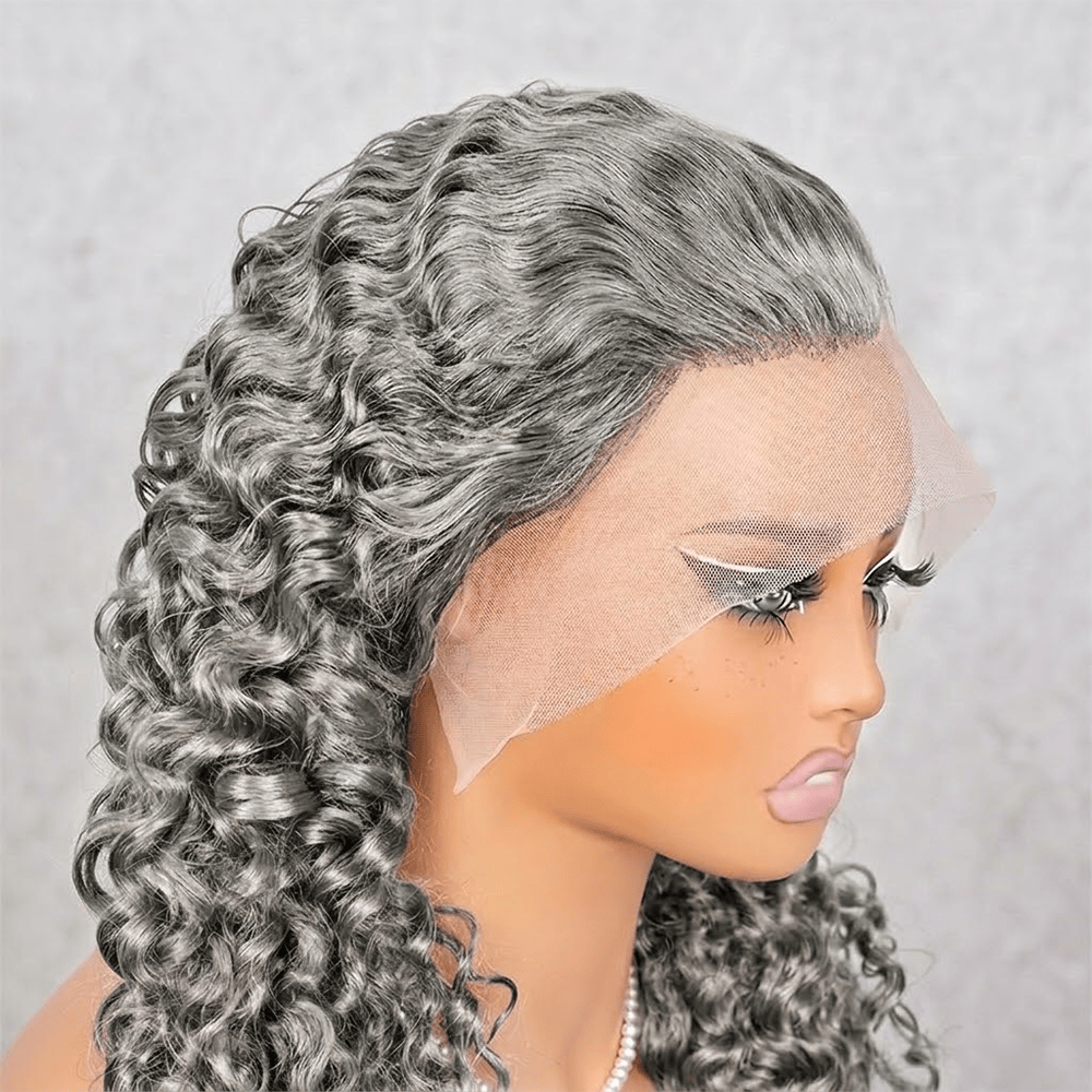 Burmese Curly HD Lace Super Natural Lace Frontal Human Hair Wigs Charcoal Grey LINKTOWIG