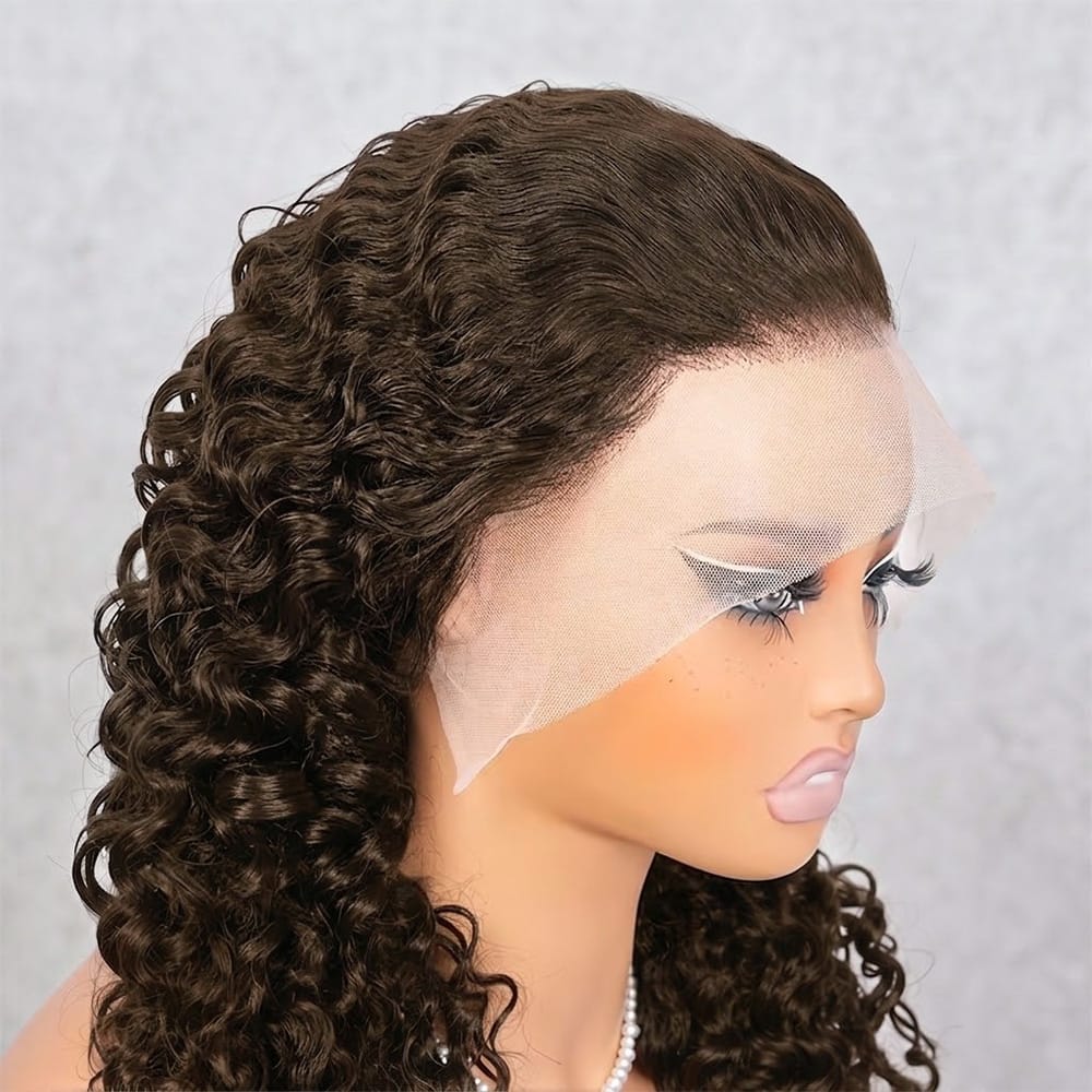 Burmese Curly HD Lace Super Natural Lace Frontal Human Hair Wigs Chocolate Brown LINKTOWIG