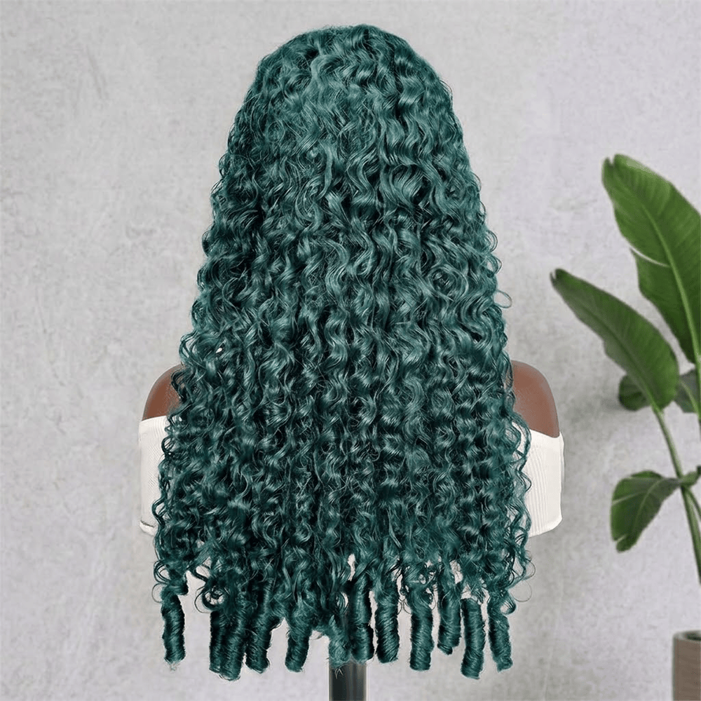 Burmese Curly HD Lace Super Natural Lace Frontal Human Hair Wigs Dark Emerald Green LINKTOWIG