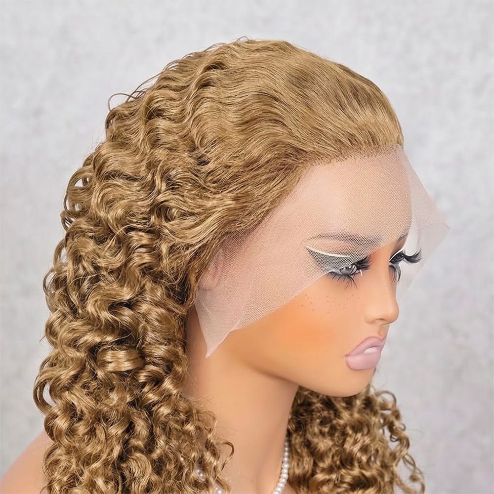 Burmese Curly HD Lace Super Natural Lace Frontal Human Hair Wigs Dirty Blonde LINKTOWIG