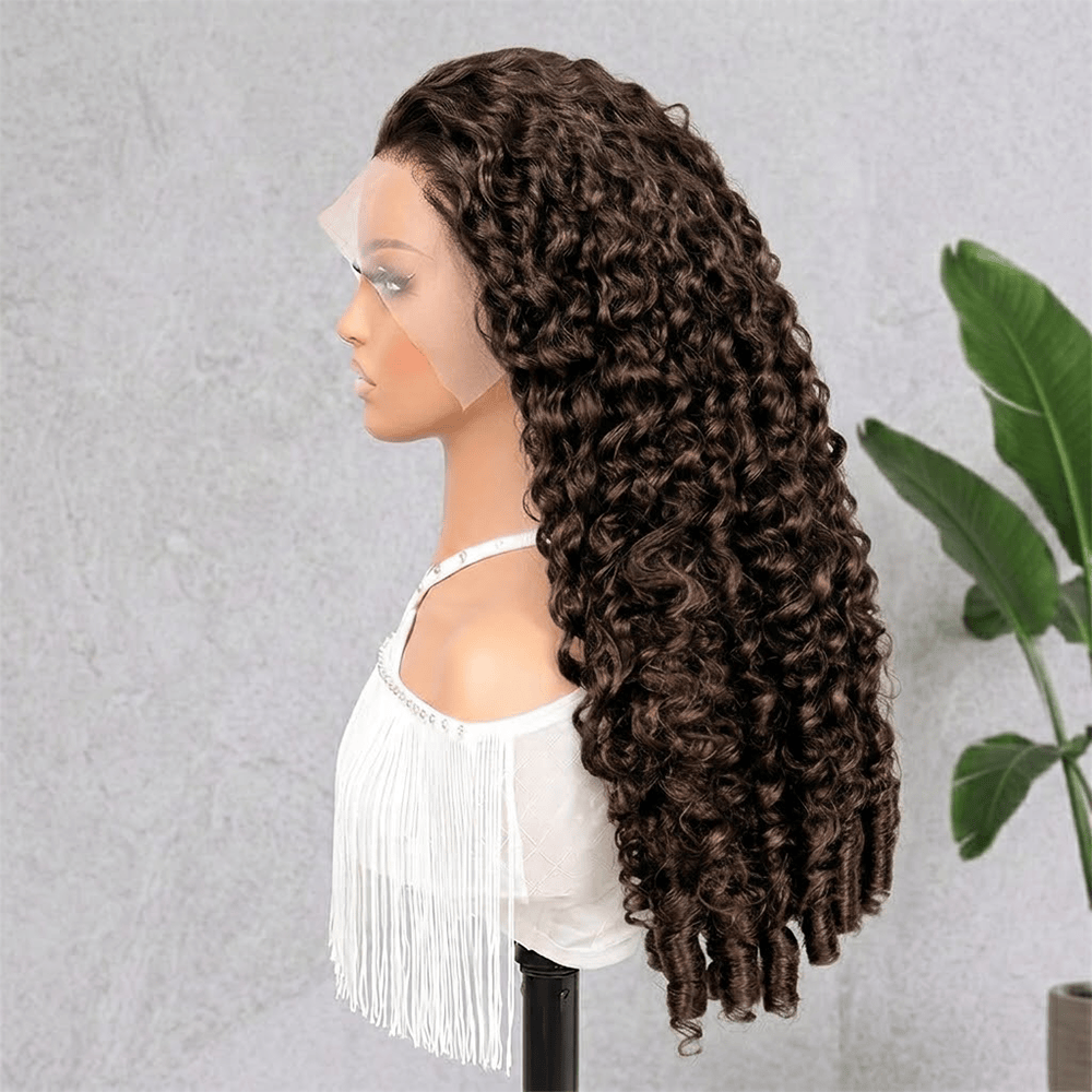 Burmese Curly HD Lace Super Natural Lace Frontal Human Hair Wigs Espresso Brown LINKTOWIG