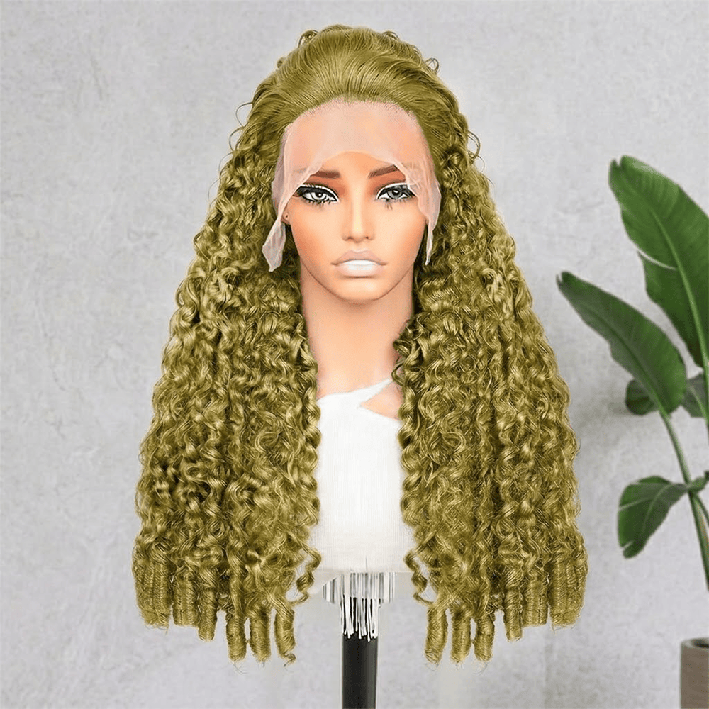 Burmese Curly HD Lace Super Natural Lace Frontal Human Hair Wigs Olive Green Blonde LINKTOWIG