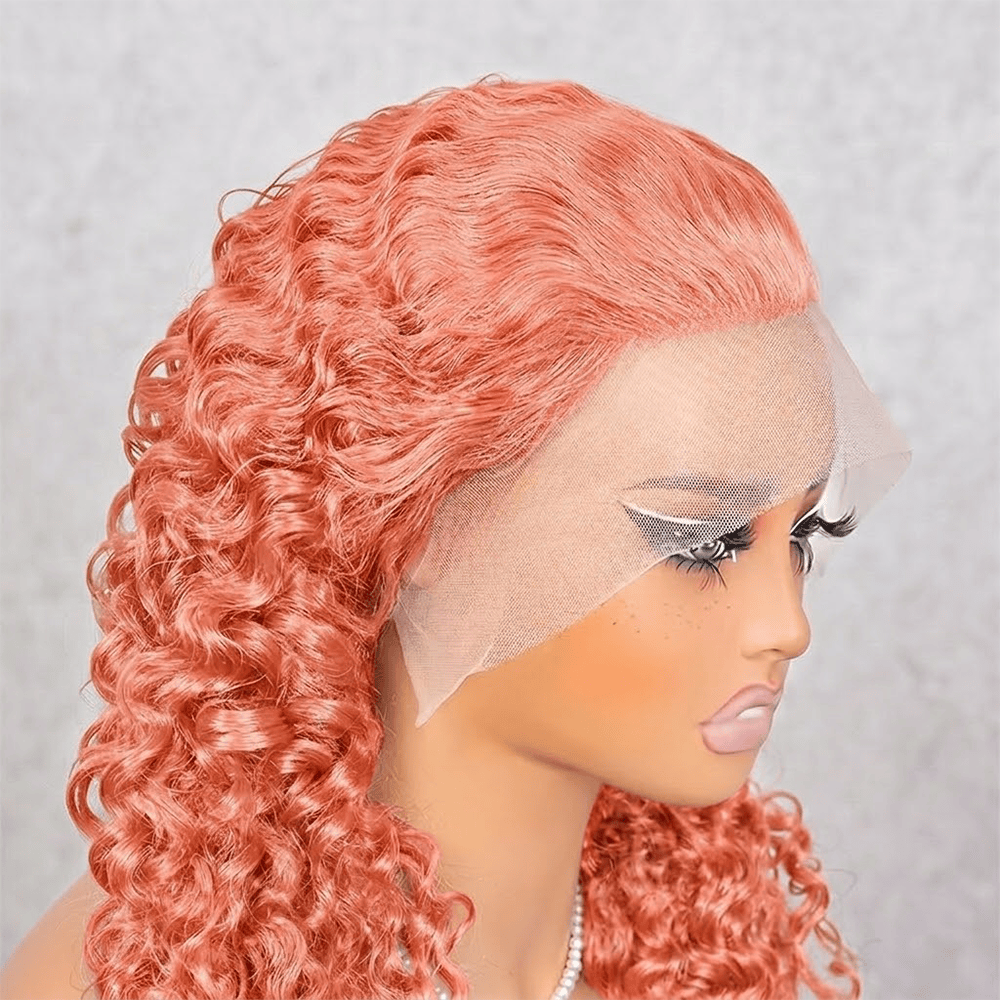 Burmese Curly HD Lace Super Natural Lace Frontal Human Hair Wigs Peach Pink LINKTOWIG