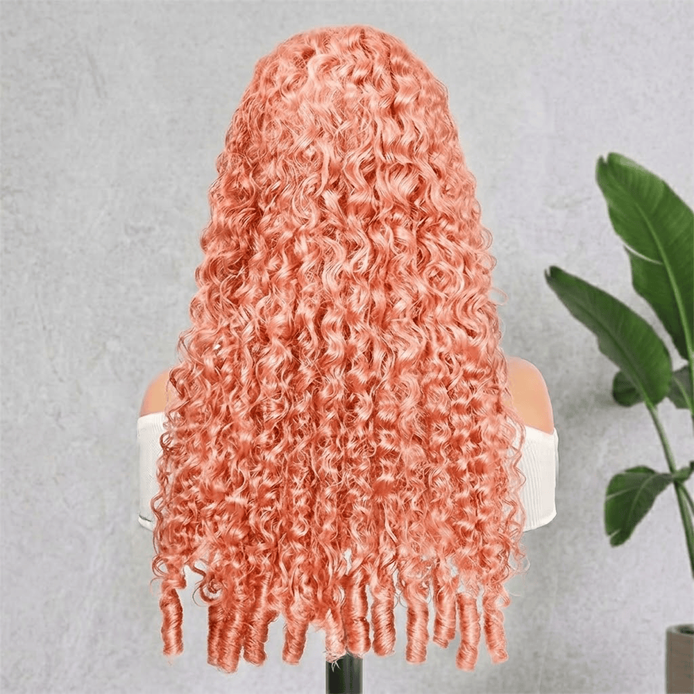 Burmese Curly HD Lace Super Natural Lace Frontal Human Hair Wigs Peach Pink LINKTOWIG