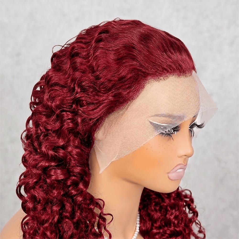 Burmese Curly HD Lace Super Natural Lace Frontal Human Hair Wigs Ruby Red LINKTOWIG