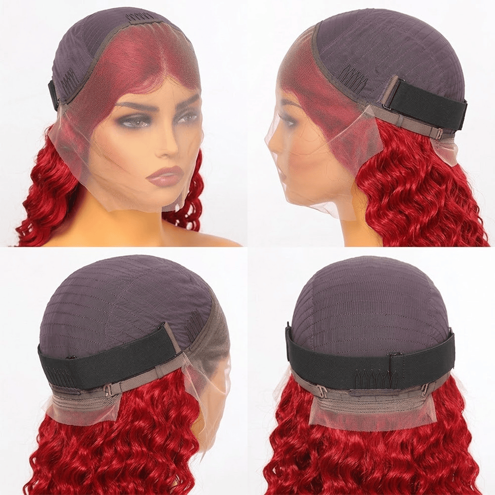 Burmese Curly HD Lace Super Natural Lace Frontal Human Hair Wigs Ruby Red LINKTOWIG