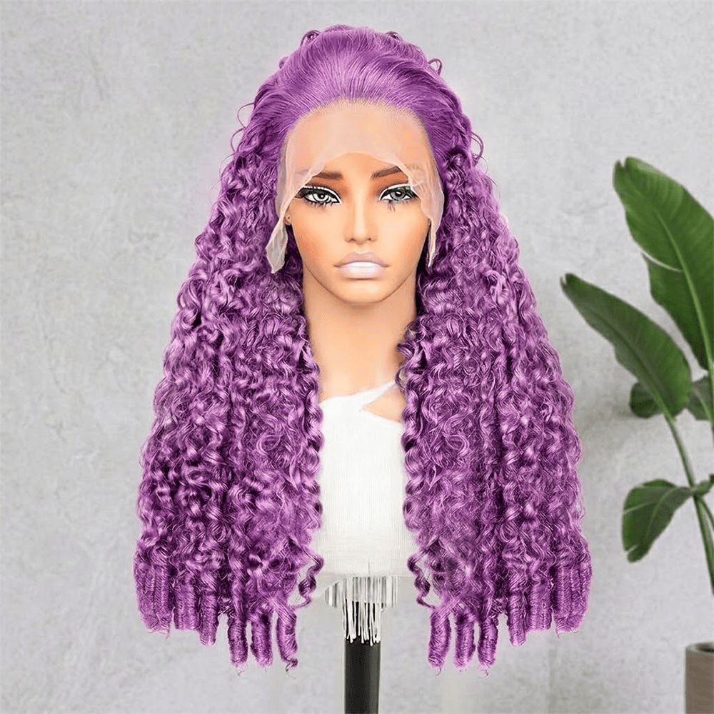 Burmese Curly HD Lace Super Natural Lace Frontal Human Hair Wigs Violet Purple LINKTOWIG