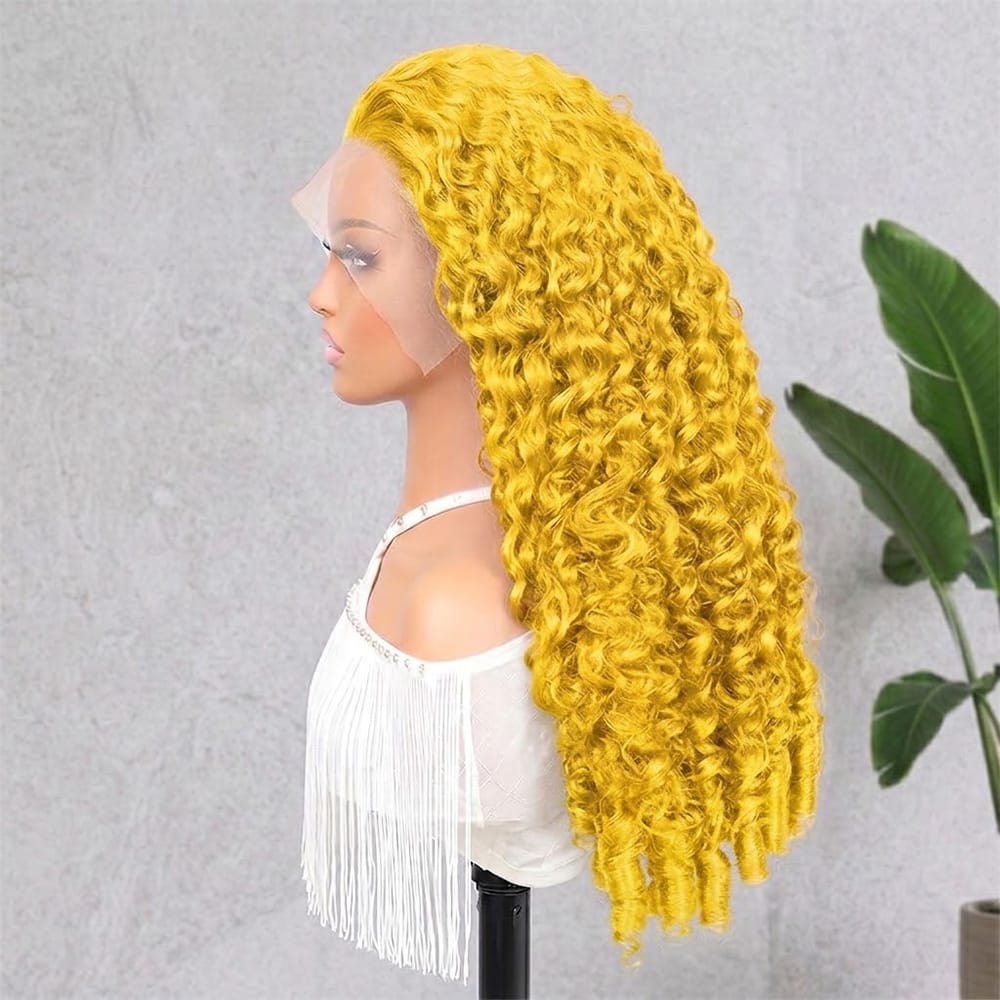 Burmese Curly HD Lace Super Natural Lace Frontal Human Hair Wigs Yellow LINKTOWIG