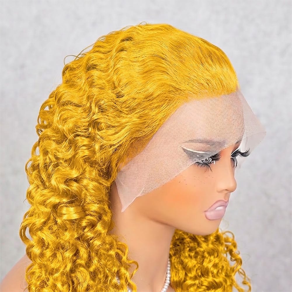 Burmese Curly HD Lace Super Natural Lace Frontal Human Hair Wigs Yellow LINKTOWIG