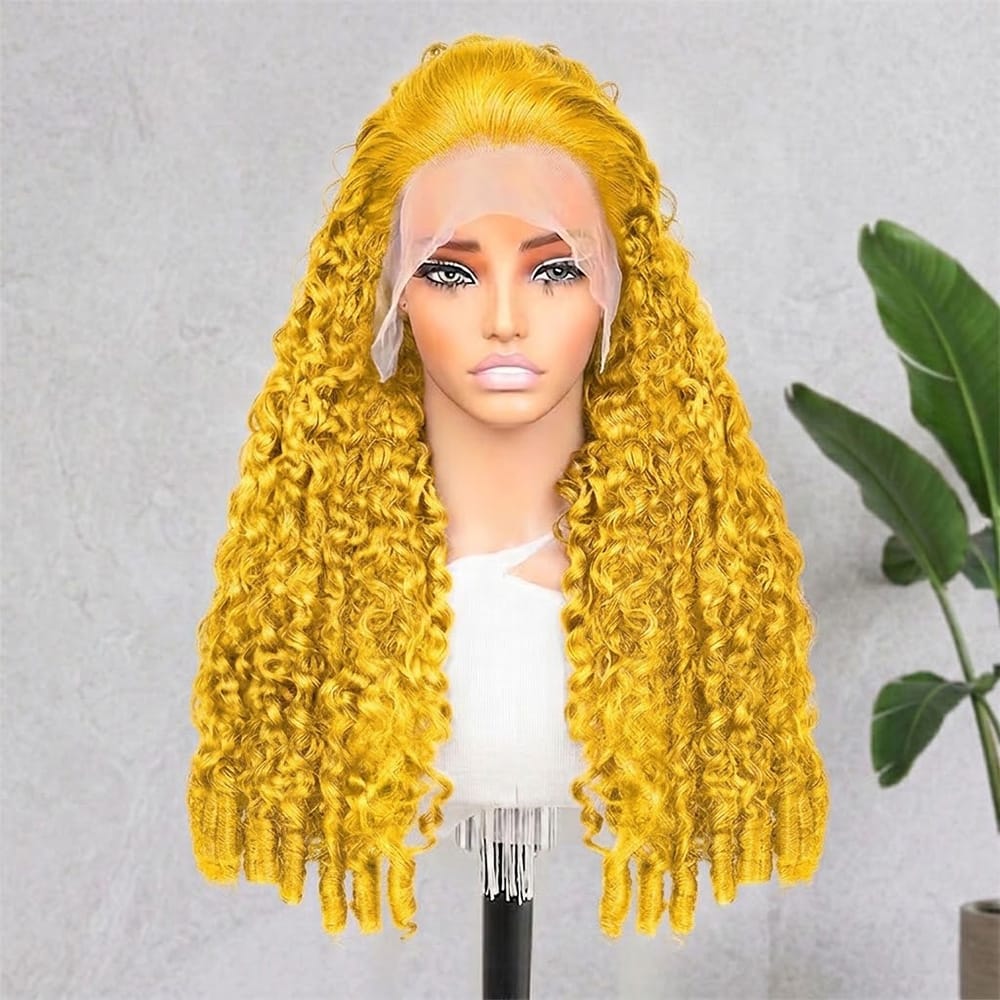 Burmese Curly HD Lace Super Natural Lace Frontal Human Hair Wigs Yellow LINKTOWIG